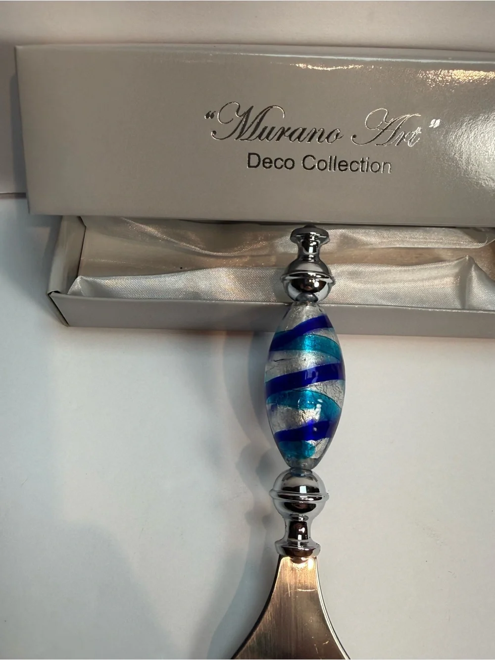 Murano Art Deco Collection Hand Held Bottle Opener Blue Silver With Box
